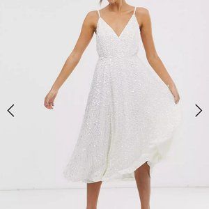 ASOS white Eva embellished midi sequin dress